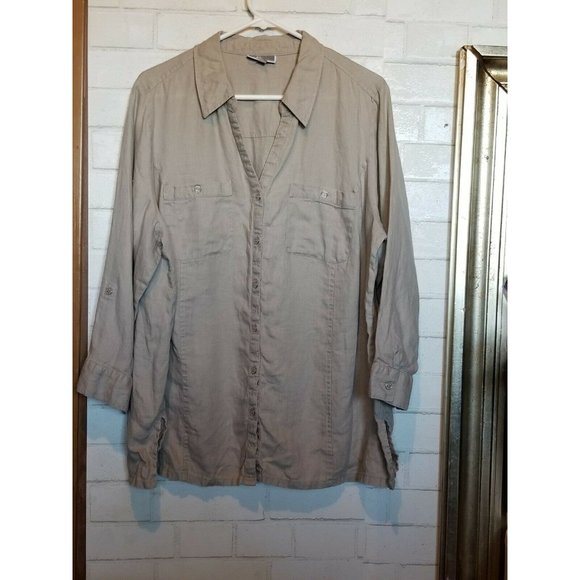 JM COLLECTION WOMANS PLUS 100% LINEN BUTTON DOWN - Picture 1 of 4